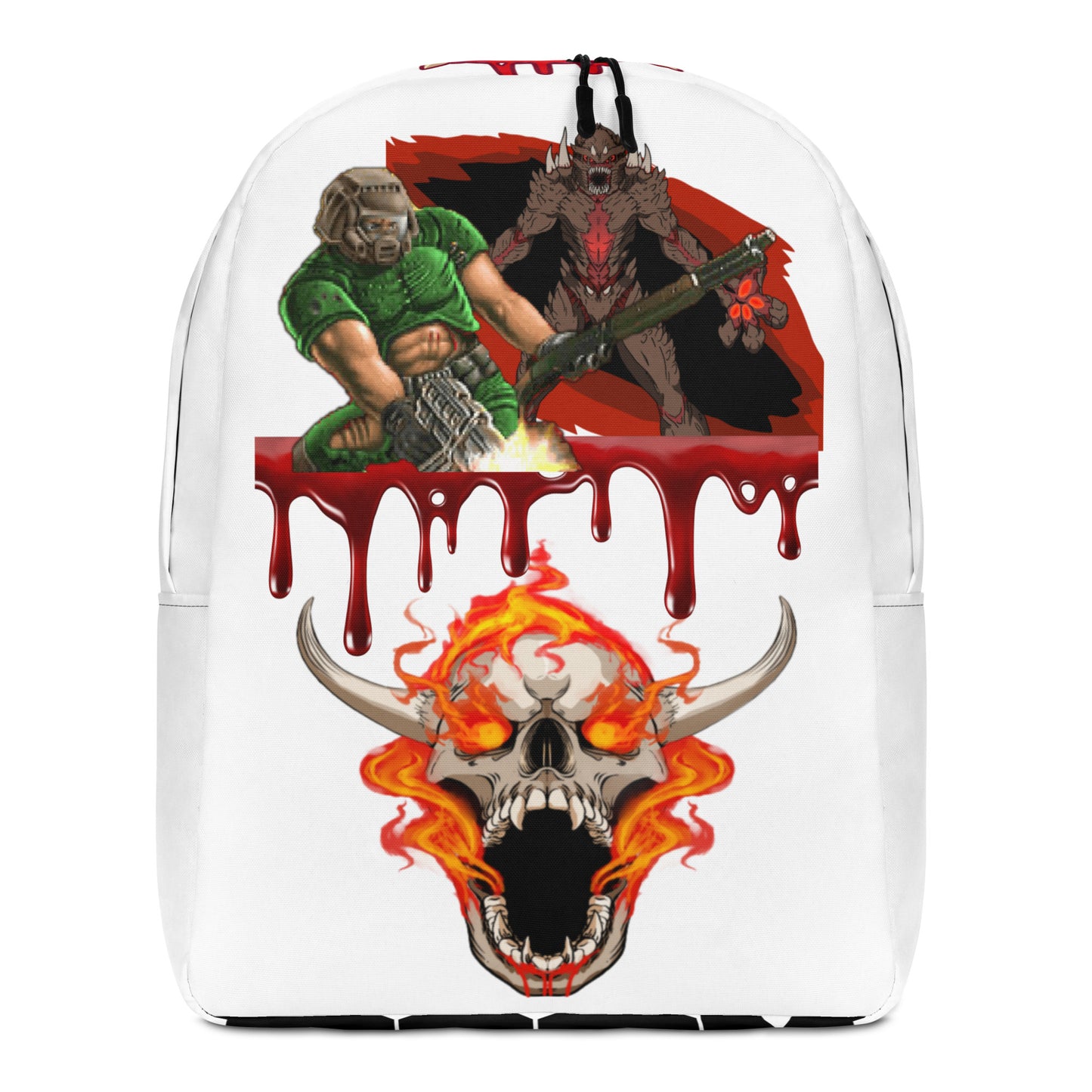 DOOM Video Game Backpack | Custom Doom Guy Minimalist Backpack (white & black)