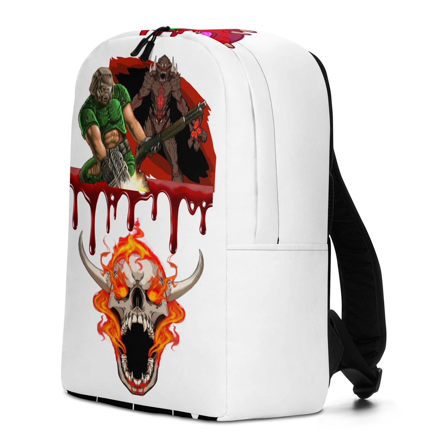 DOOM Video Game Backpack | Custom Doom Guy Minimalist Backpack (white & black)