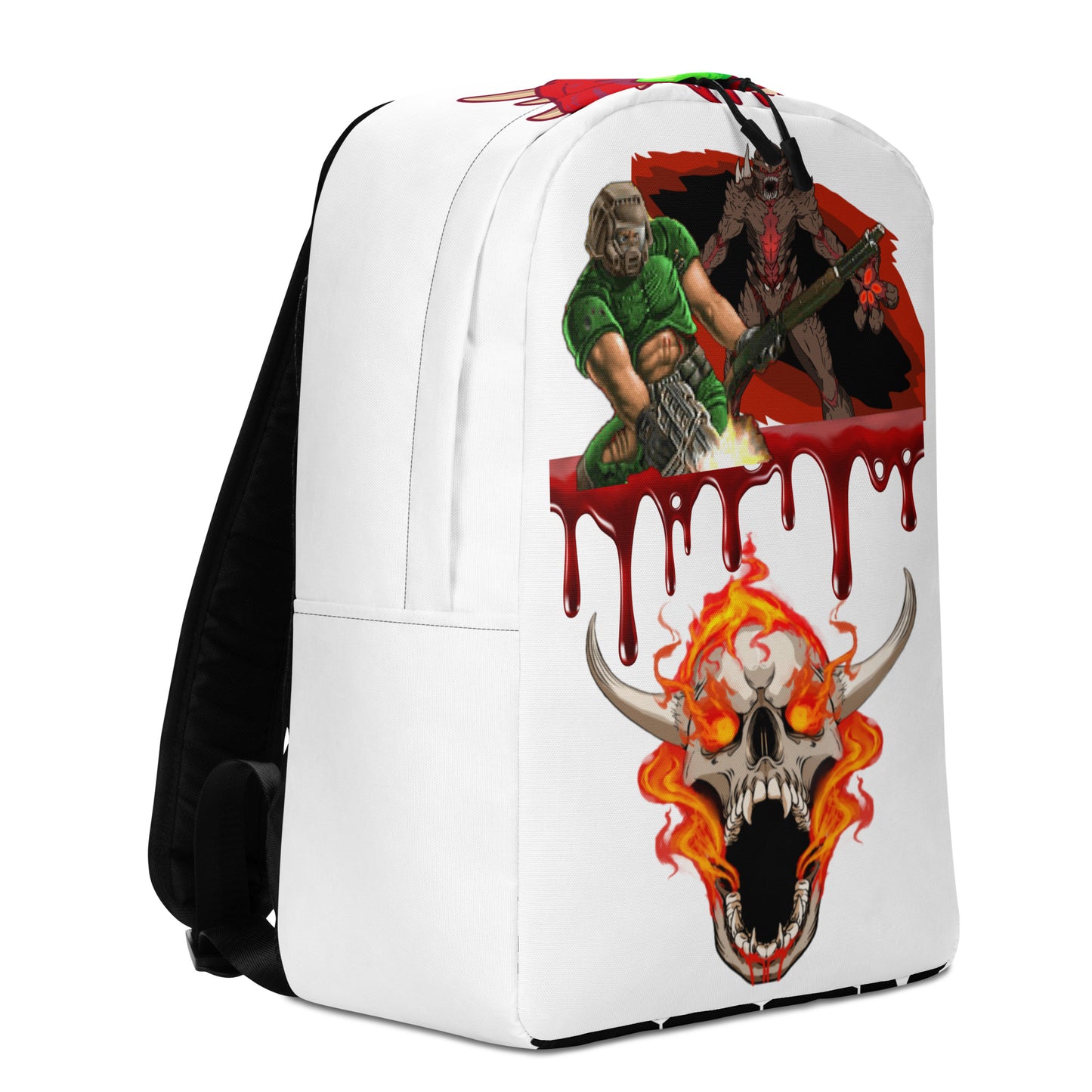 DOOM Video Game Backpack | Custom Doom Guy Minimalist Backpack (white & black)
