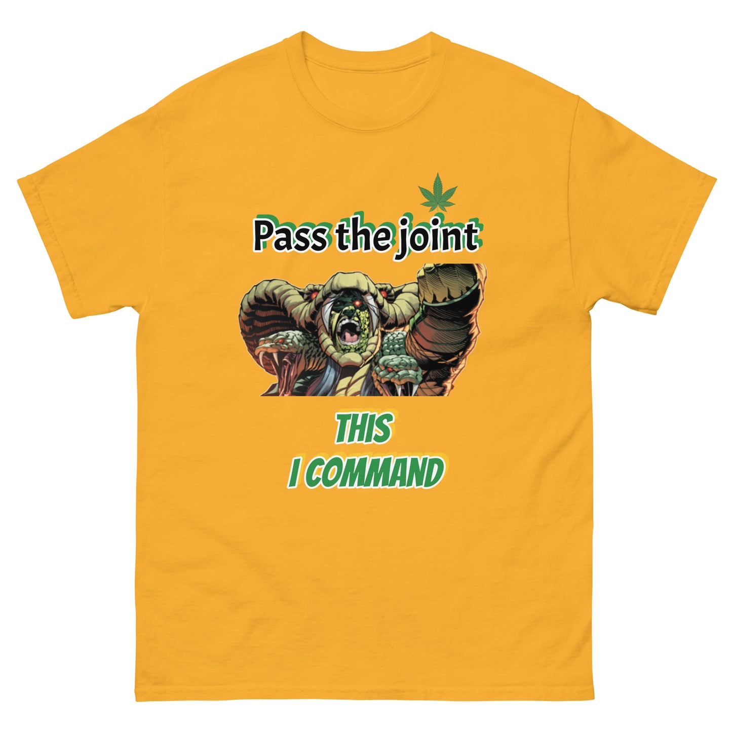 Funny Cannabis T-Shirt 'Pass the Joint | This I Command' Serpentor GI Joe Tee