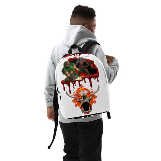 DOOM Video Game Backpack | Custom Doom Guy Minimalist Backpack (white & black)