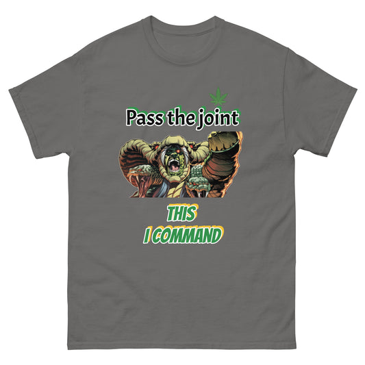 Funny Cannabis T-Shirt 'Pass the Joint | This I Command' Serpentor GI Joe Tee