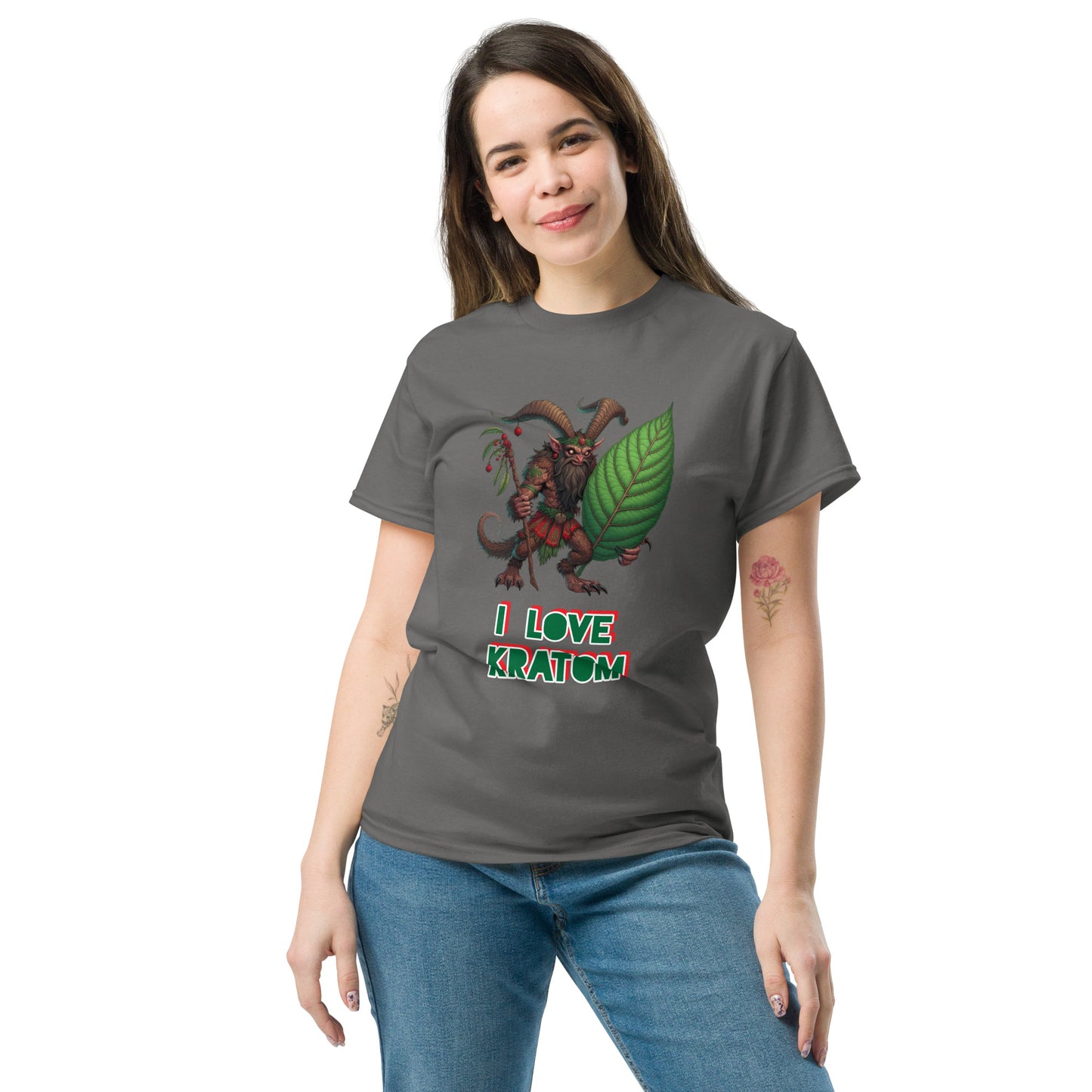 Krampus T-shirt 'I love Kratom' Gothic Style Kratom Tee for Men and Women