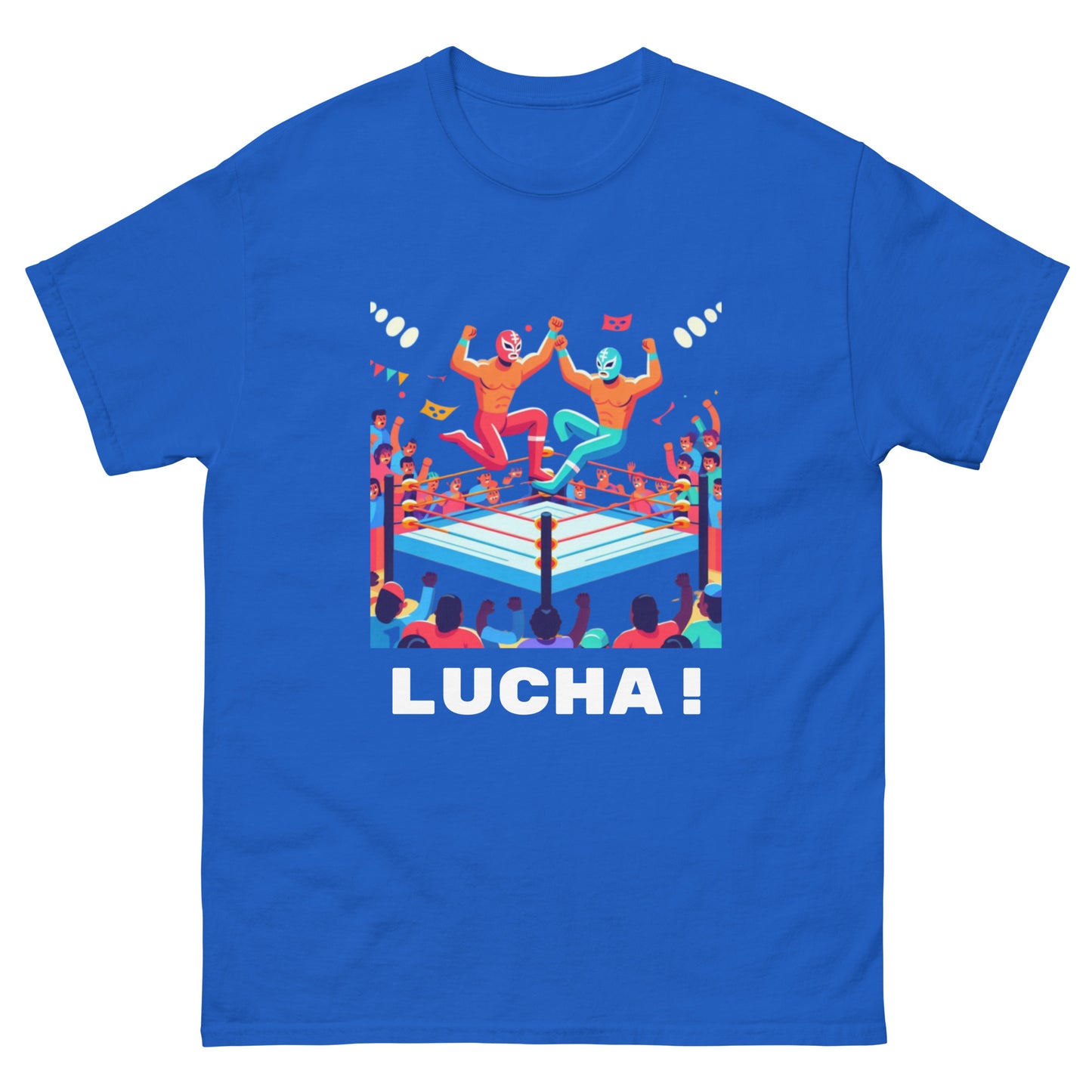 Lucha Madness! Custom Pro Wrestling Shirts for Men and Women (blue and black)