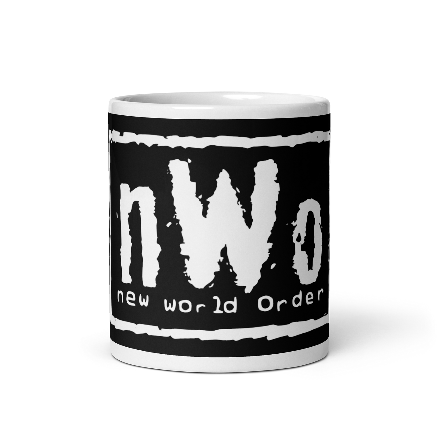 nWo Black and White Logo Print, White Glossy Mug | Custom Coffee Cups